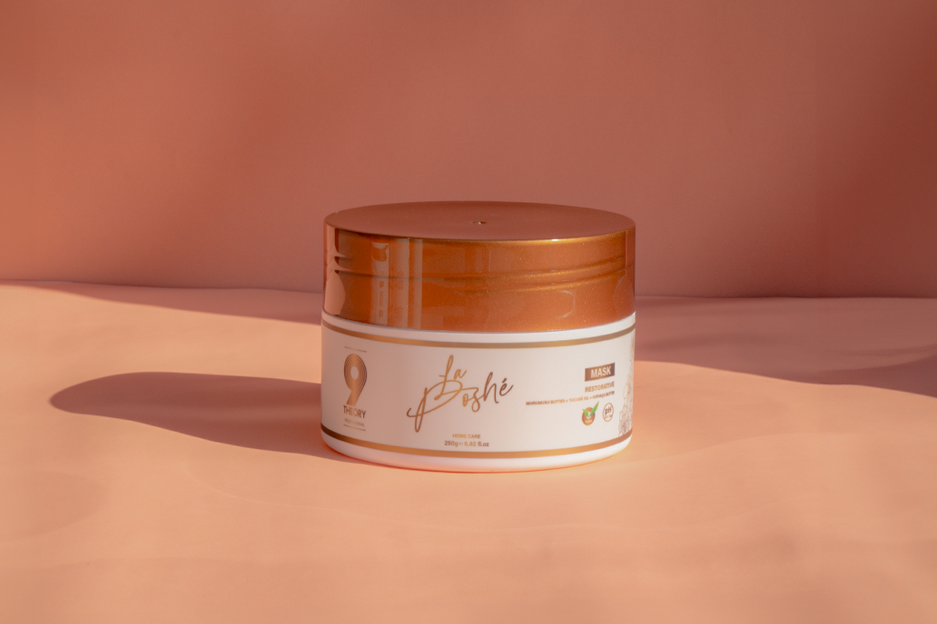 Jar with a label on a peach-colored background