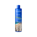 Blue shampoo bottle with a scenic background on a white background