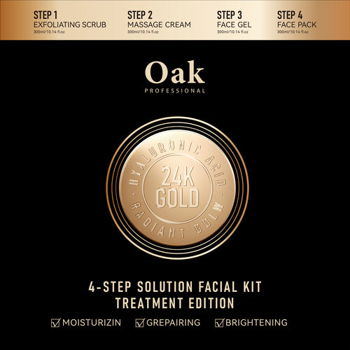 Oak Professional 4-step solution facial kit with 24K Gold on a black background