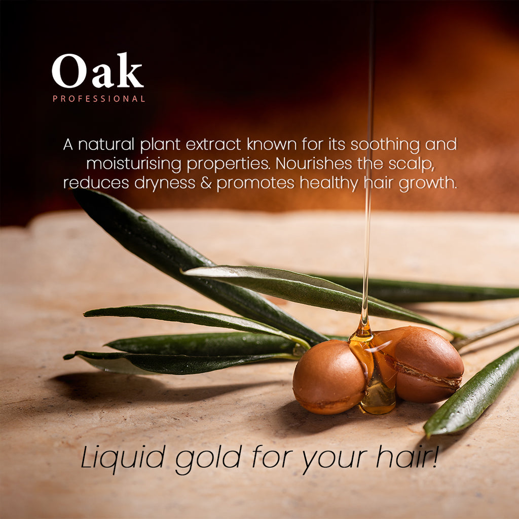 Oak professional plant extract with leaves and nuts on a wooden surface