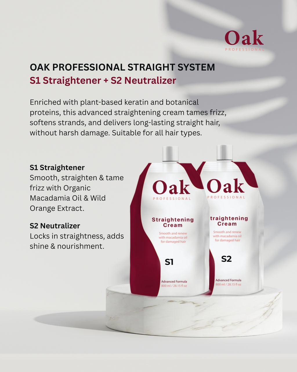 Oak Professional Straight System with S1 Straightener and S2 Neutralizer on a white background